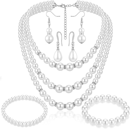 3-Piece Pearl Rhinestone Jewelry Set