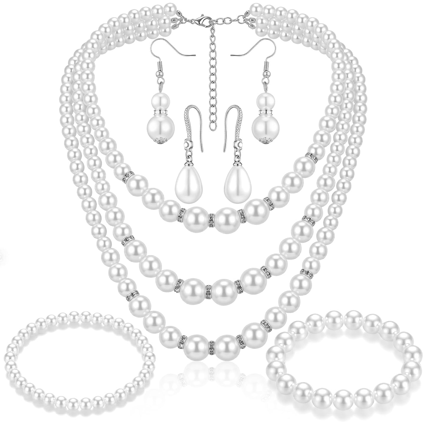 3-Piece Pearl Rhinestone Jewelry Set