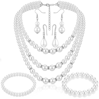 3-Piece Pearl Rhinestone Jewelry Set