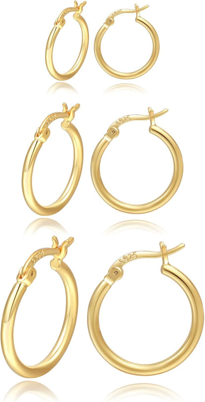 PABBEU Gold Hoop Earrings for Women Sterling Silver Post Small Gold Hoop Earrings 14k Real Gold Tiny Hypoallergenic Small Hoop Earrings Set for Women Men 13/15 /20mm