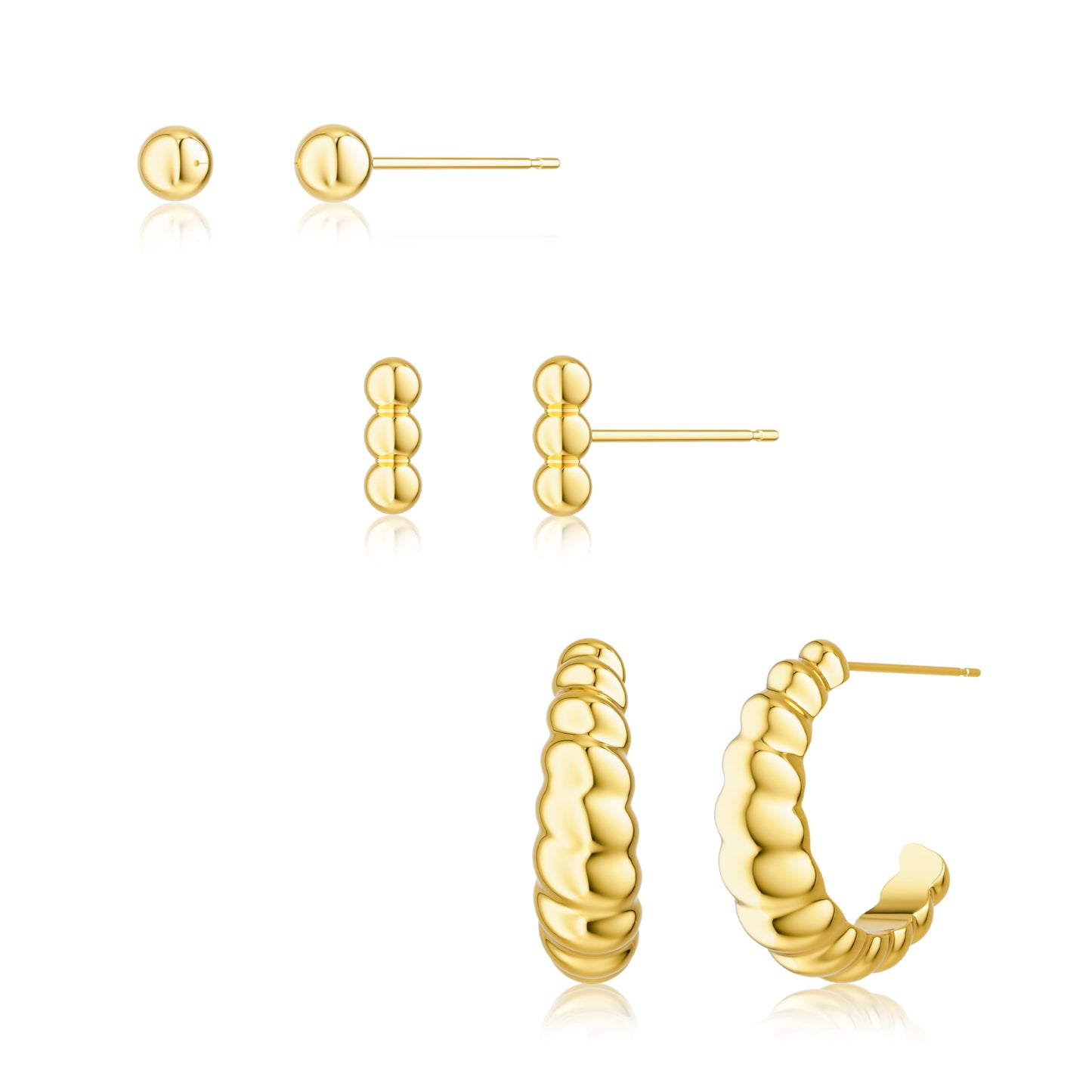 3-Pair Gold-Tone Hoop Earrings Set