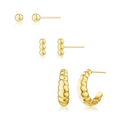 3-Pair Gold-Tone Hoop Earrings Set