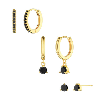 3-Pair Gold-Tone Hoop Earrings Set