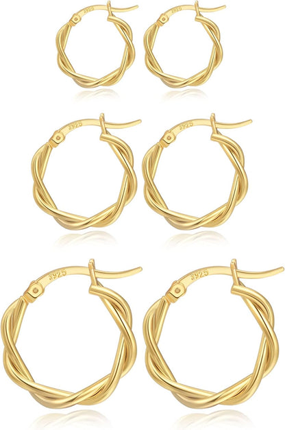 PABBEU Gold Hoop Earrings for Women Sterling Silver Post Small Gold Hoop Earrings 14k Real Gold Tiny Hypoallergenic Small Hoop Earrings Set for Women Men 13/15 /20mm