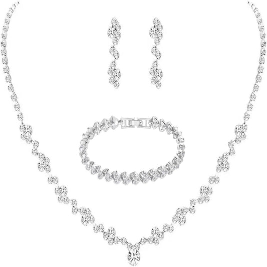 3-Piece Silver Crystal Jewelry Set