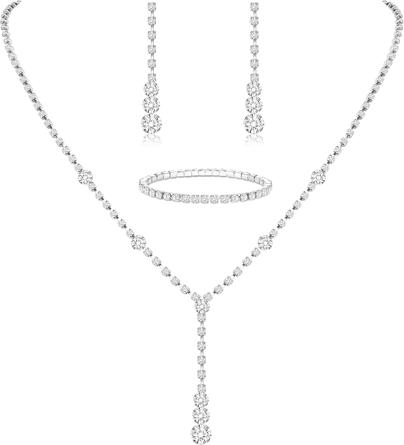 3-Piece Silver Rhinestone Jewelry Set