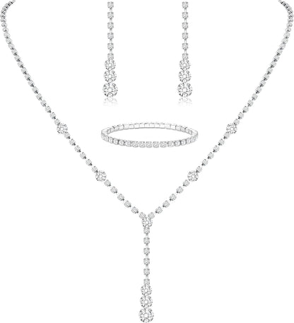 3-Piece Silver Rhinestone Jewelry Set