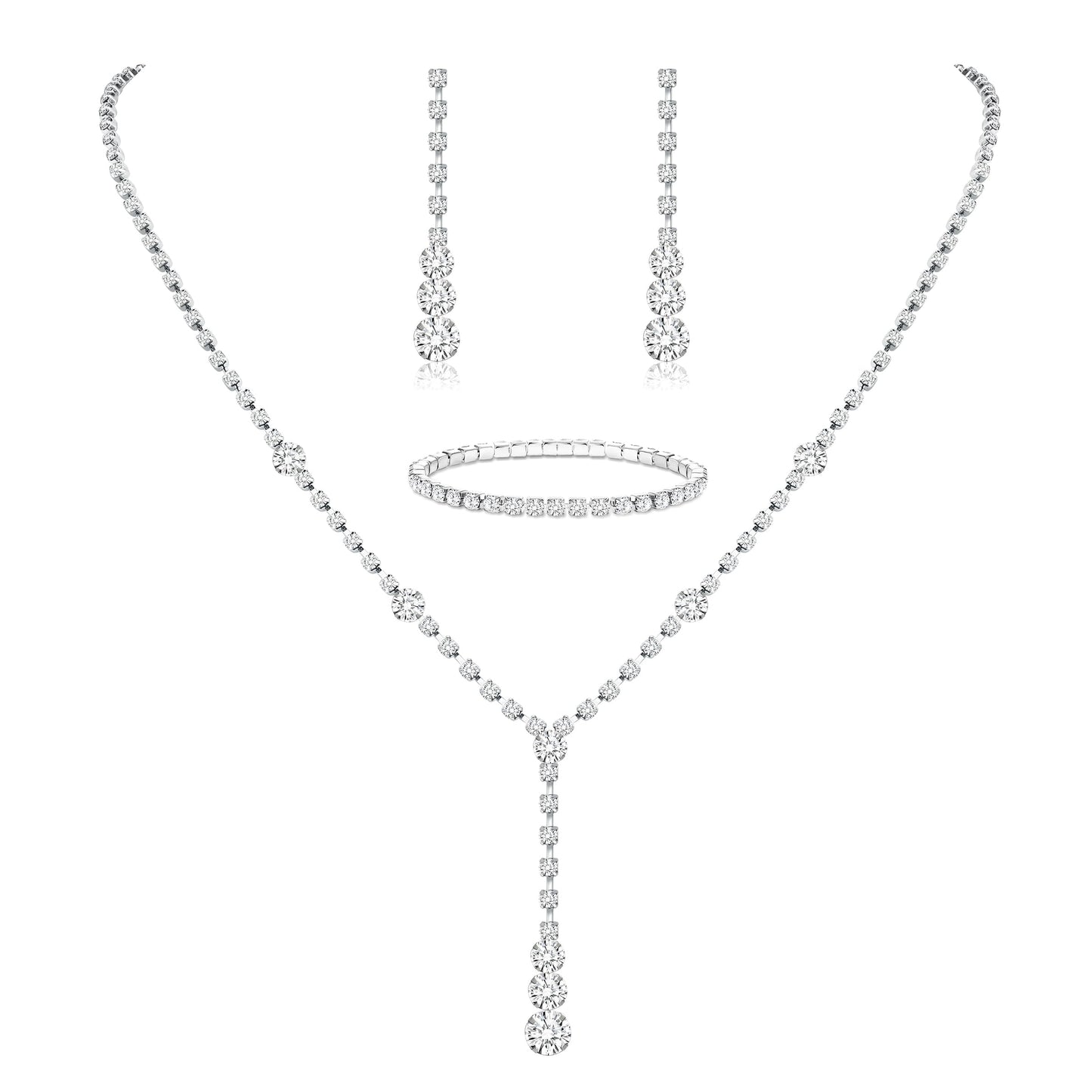 3-Piece Silver Rhinestone Jewelry Set