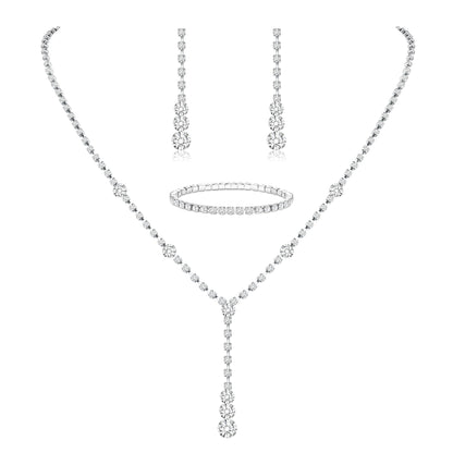 3-Piece Silver Rhinestone Jewelry Set