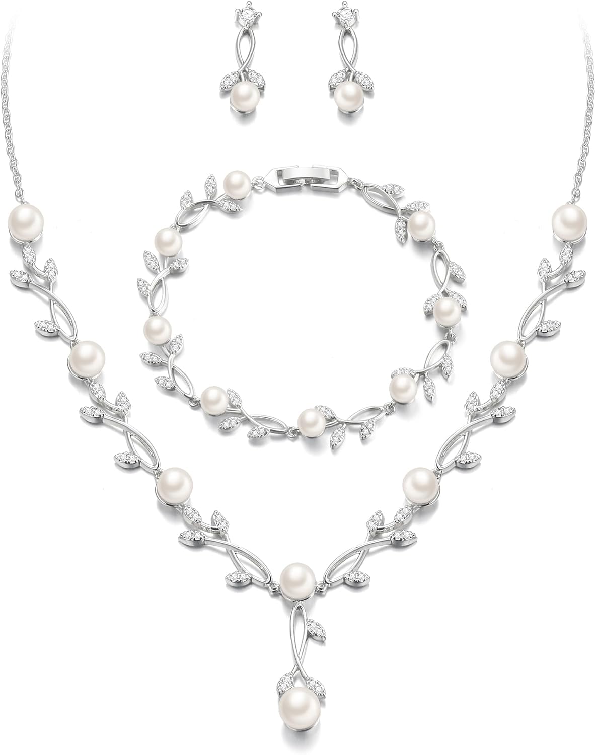 2-Piece White Pearl CZ Jewelry Set