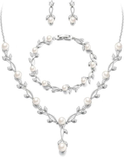 2-Piece White Pearl CZ Jewelry Set
