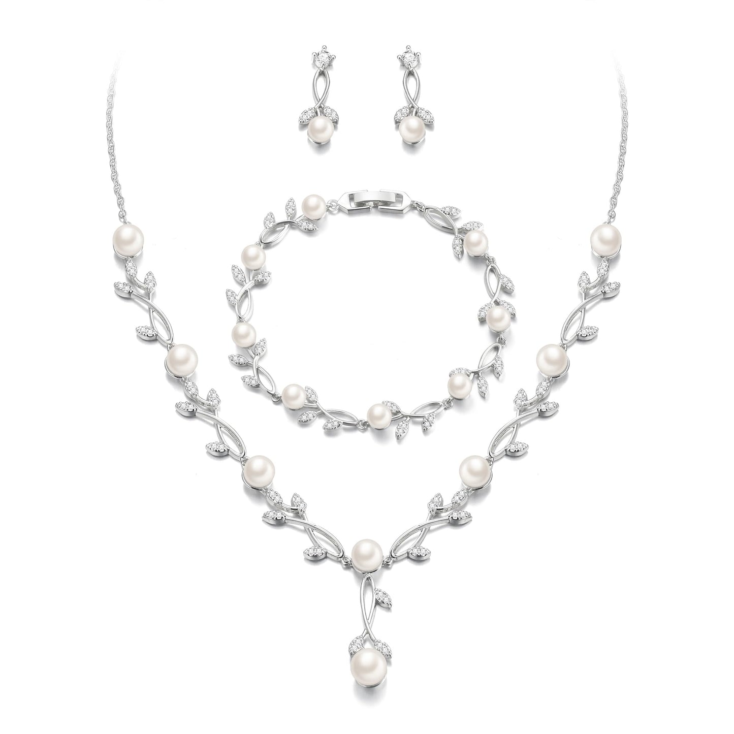 2-Piece White Pearl CZ Jewelry Set