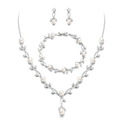2-Piece White Pearl CZ Jewelry Set
