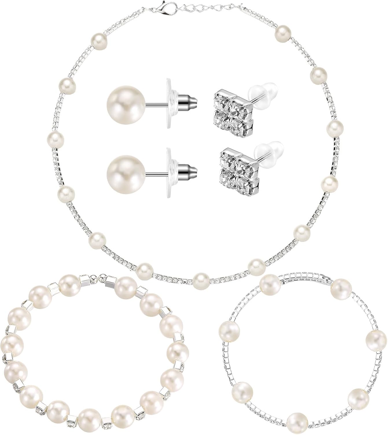 3-Piece Pearl Rhinestone Jewelry Set