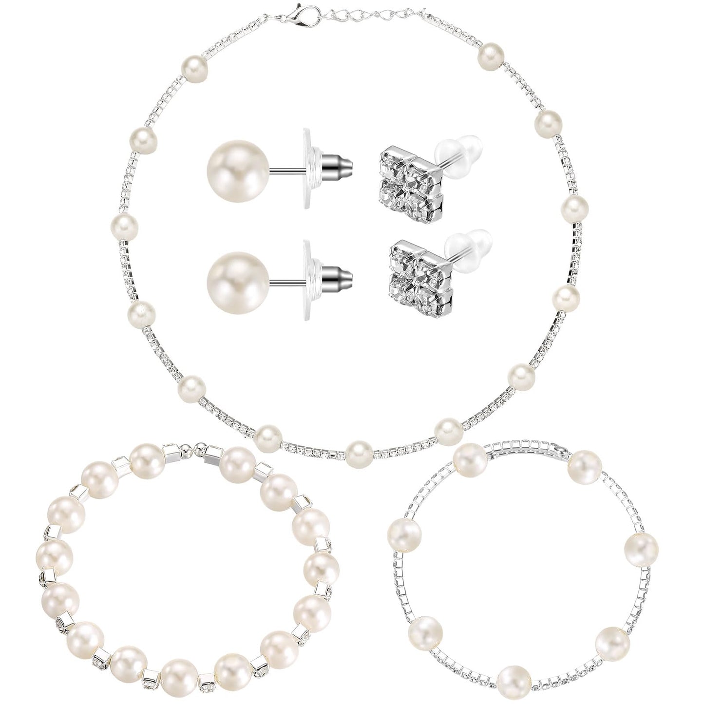 3-Piece Pearl Rhinestone Jewelry Set