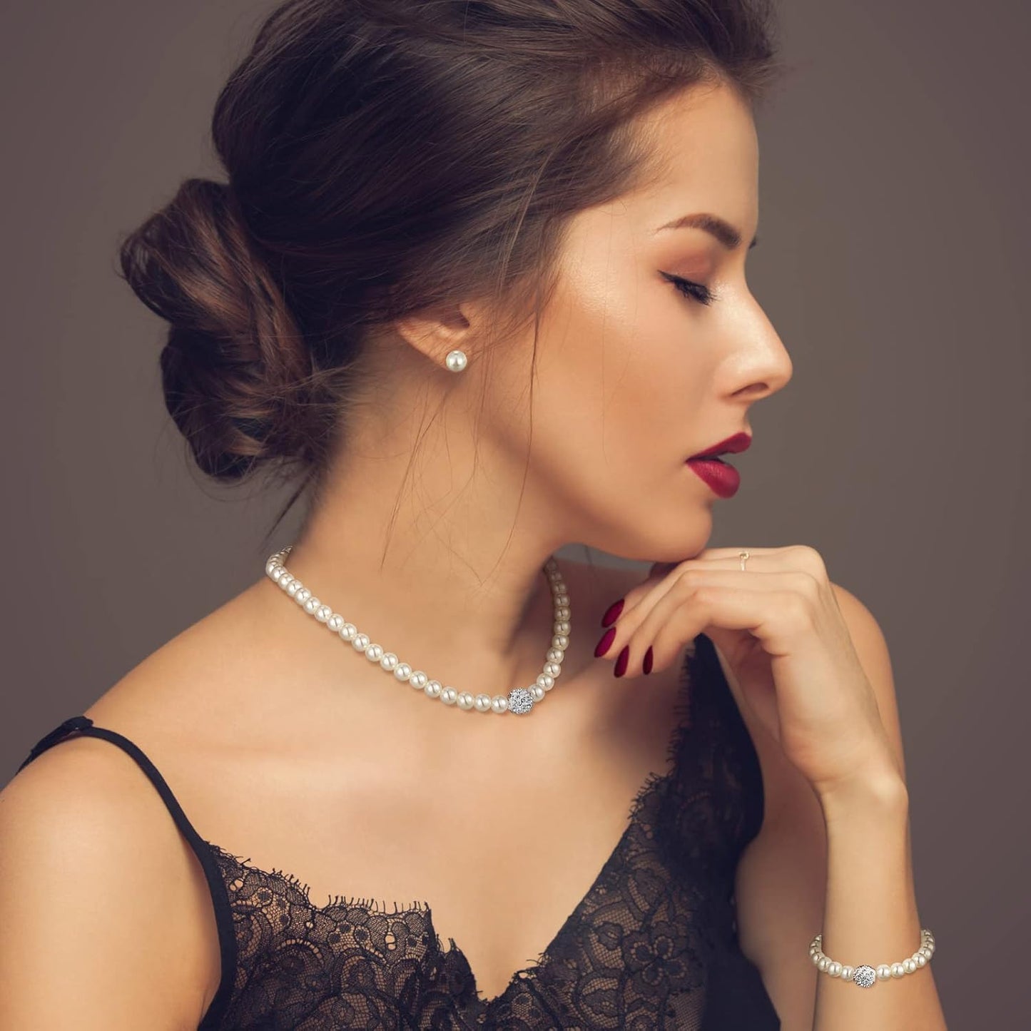 3-Piece Pearl Rhinestone Jewelry Set