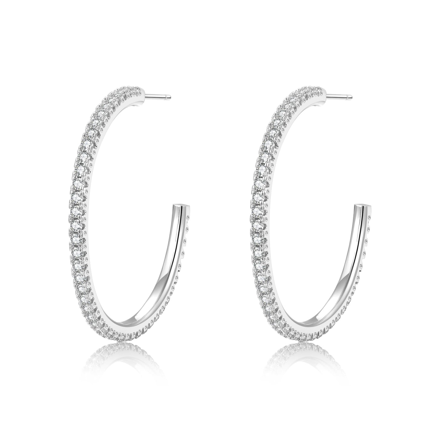 Silver-Tone Rhinestone Hoop Earrings