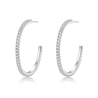 Silver-Tone Rhinestone Hoop Earrings