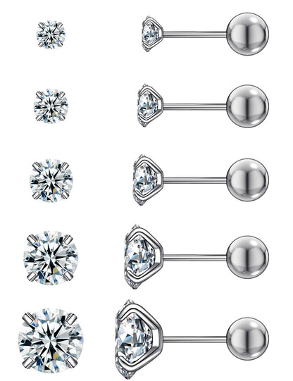 6-Pair CZ Stud Earrings Set