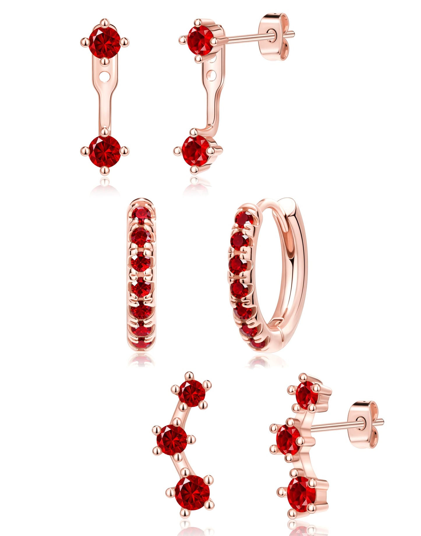 3-Pair Birthstone Hoop Earrings Set