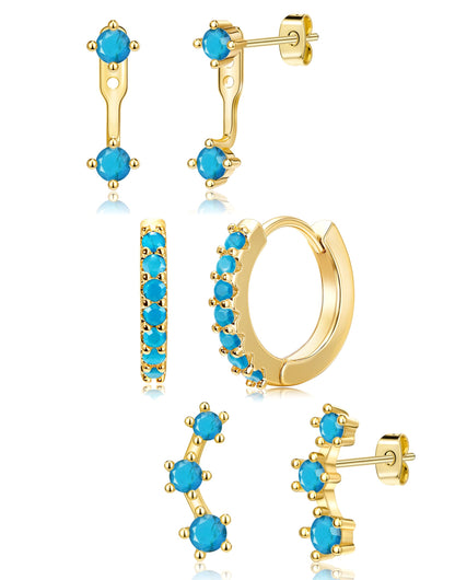 3-Pair Birthstone Hoop Earrings Set