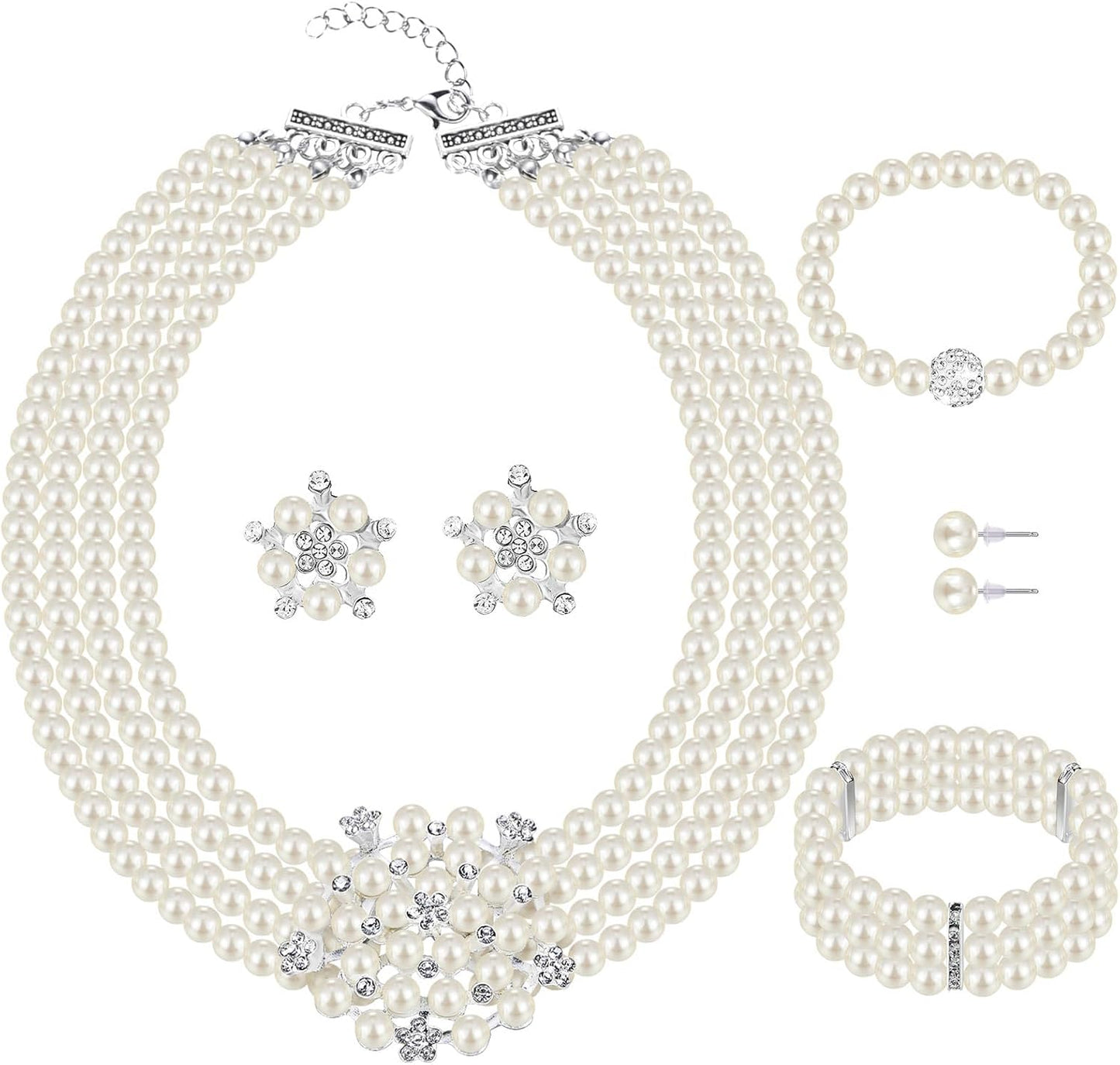 3-Piece Pearl Rhinestone Jewelry Set