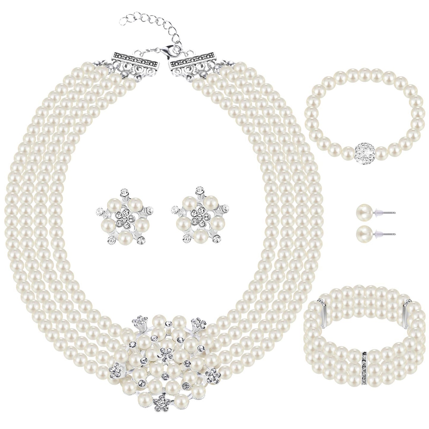 3-Piece Pearl Rhinestone Jewelry Set