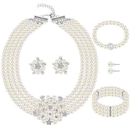 3-Piece Pearl Rhinestone Jewelry Set