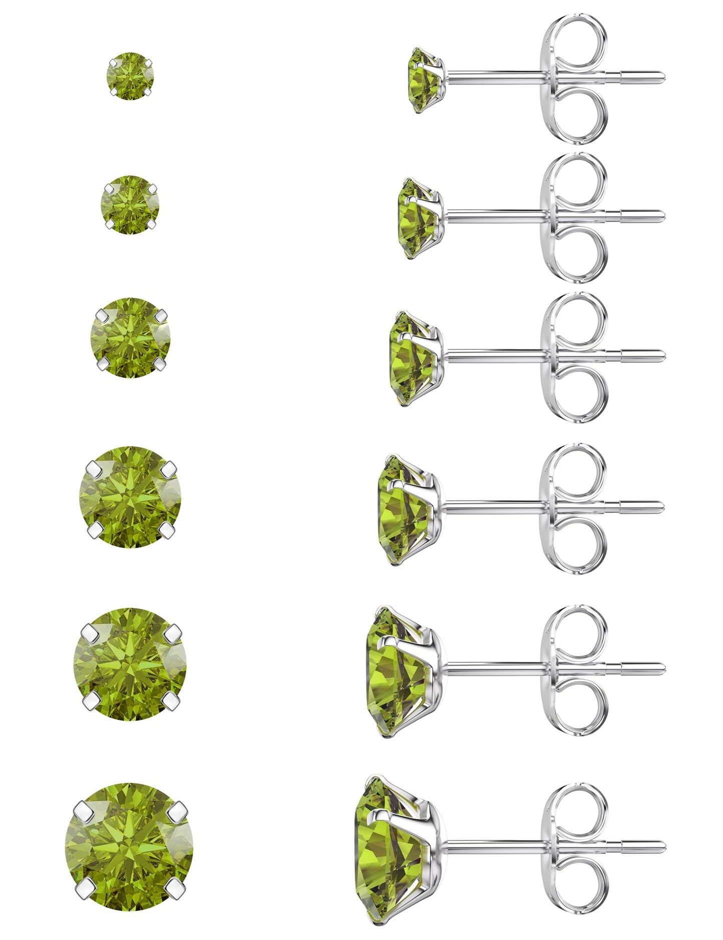 6-Pair CZ Stud Earrings Set
