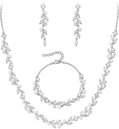 2-Piece White Pearl CZ Jewelry Set