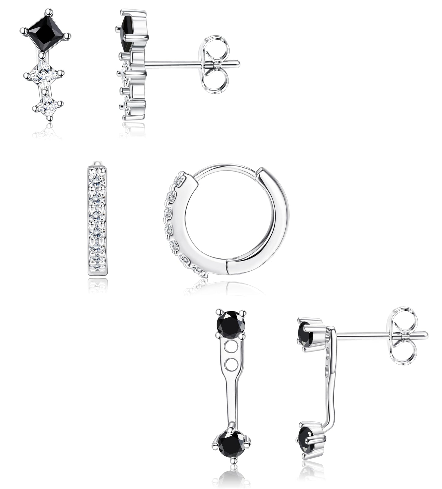 3-Pair Gold-Tone Silver-Tone Stud Earrings Set