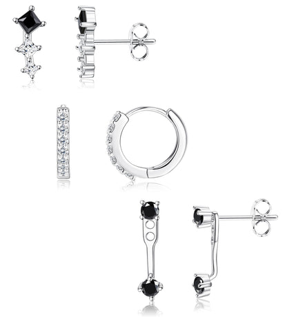 3-Pair Gold-Tone Silver-Tone Stud Earrings Set