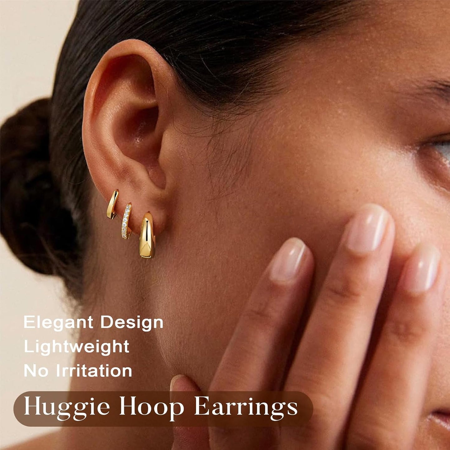 Turandoss Gold Hoop Earrings for Women, 14K Gold Plated Huggie Hoop Earrings Set Dainty CZ Earring Stacks for Multiple Piercing Jewelry