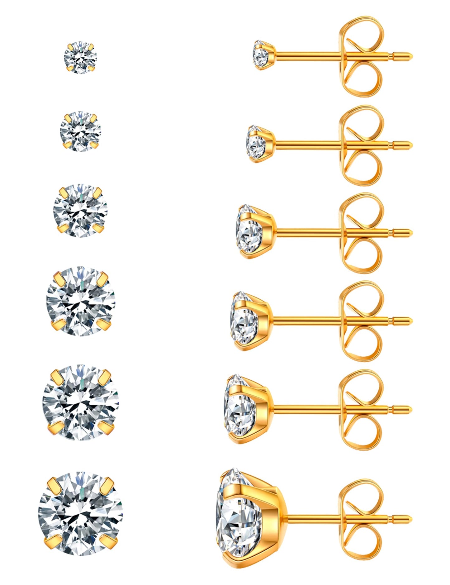 6-Pair CZ Stud Earrings Set