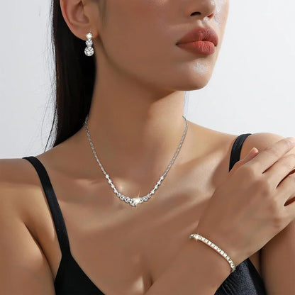 3-Piece Silver Rhinestone Jewelry Set