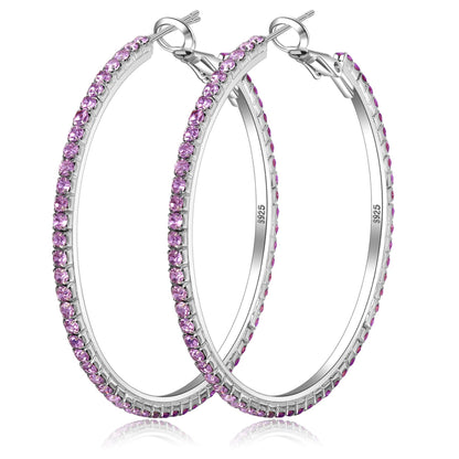 Silver-Tone Rhinestone Hoop Earrings