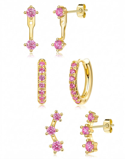 3-Pair Birthstone Hoop Earrings Set