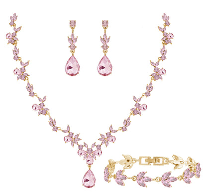 3-Piece Crystal Flower Jewelry Set