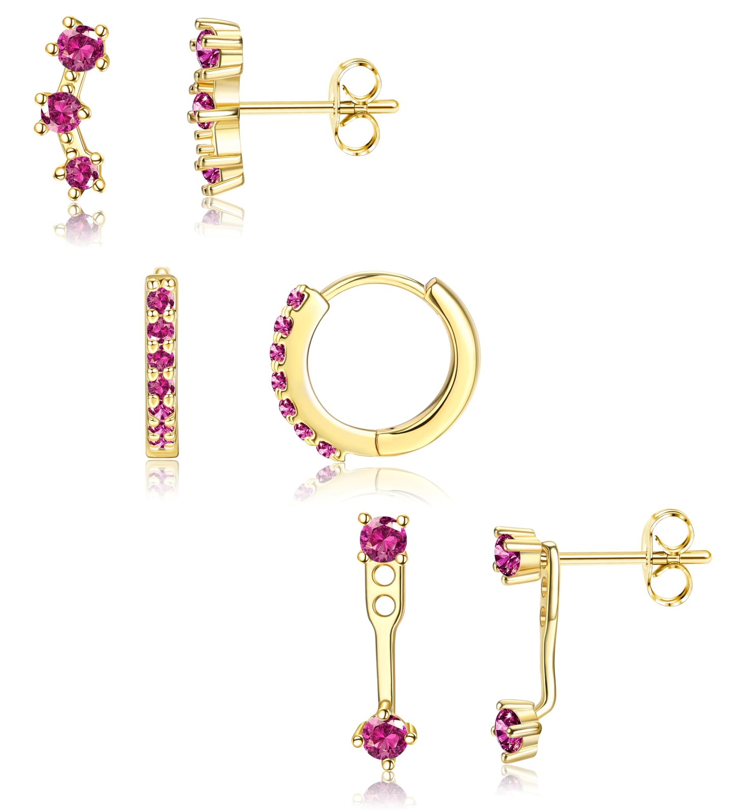 3-Pair Gold-Tone Silver-Tone Stud Earrings Set