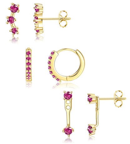 3-Pair Gold-Tone Silver-Tone Stud Earrings Set