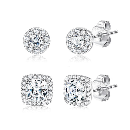 18K Gold Plated Halo Stud Earrings 925 Sterling Silver Cubic Zirconia Stud Earrings Round Square Diamonique Stud Earrings Set for Women Men