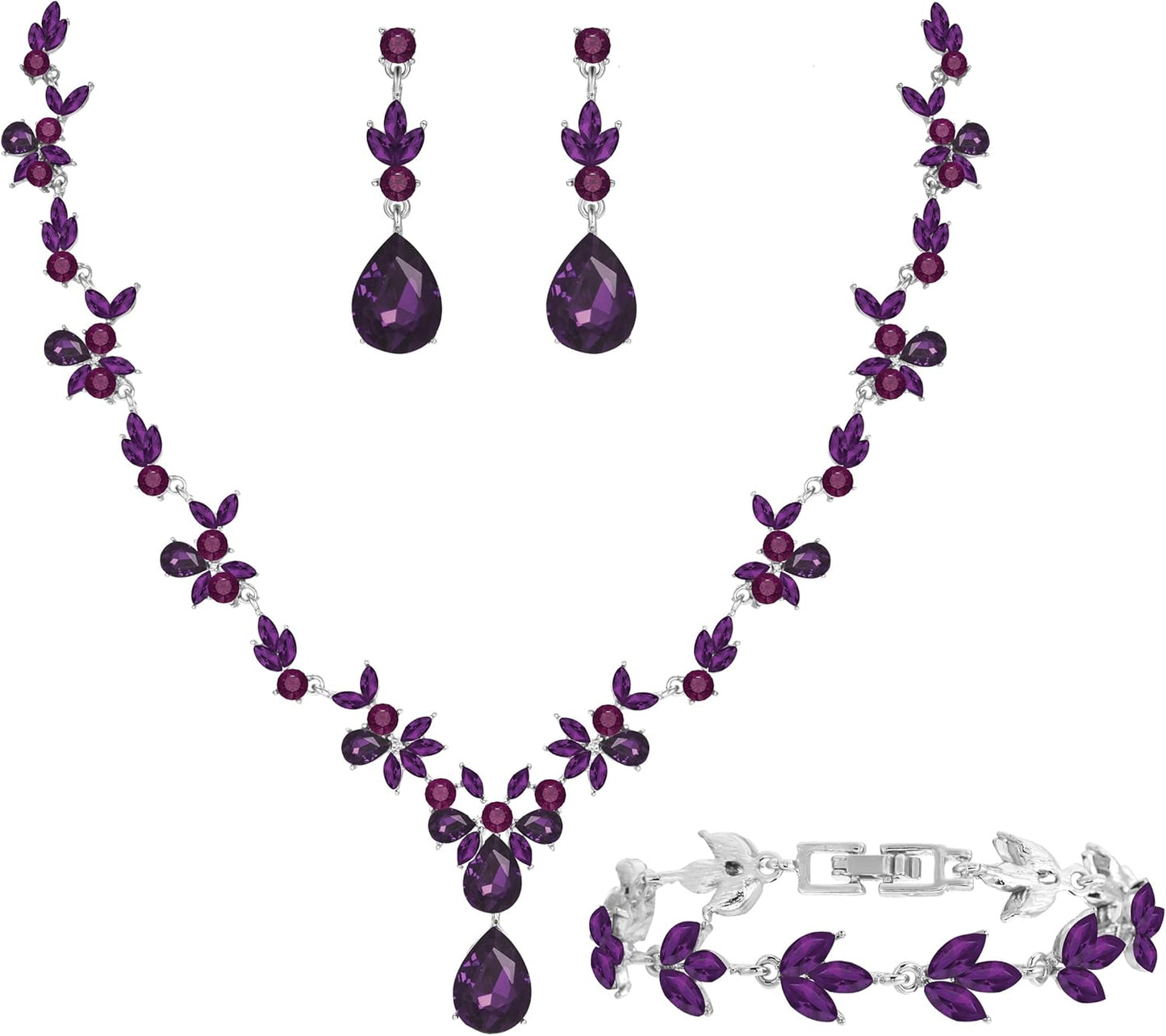 3-Piece Crystal Flower Jewelry Set