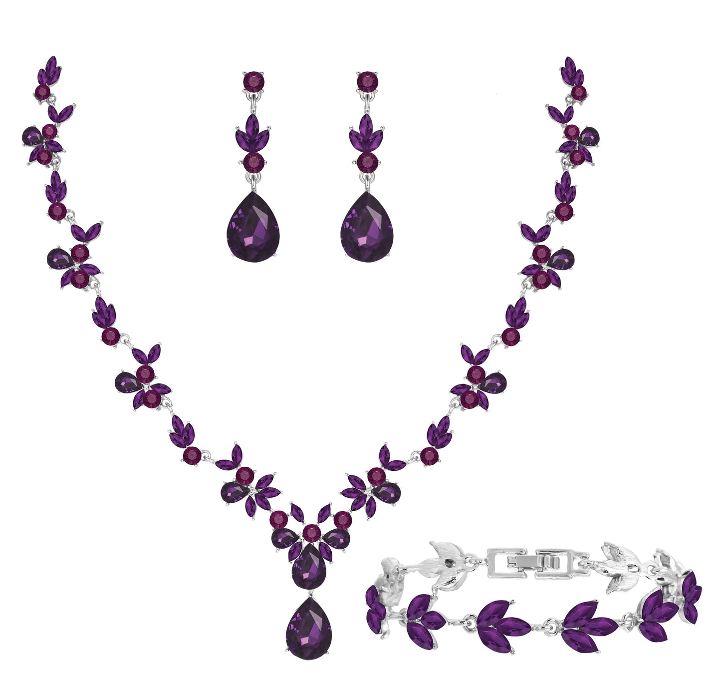 3-Piece Crystal Flower Jewelry Set