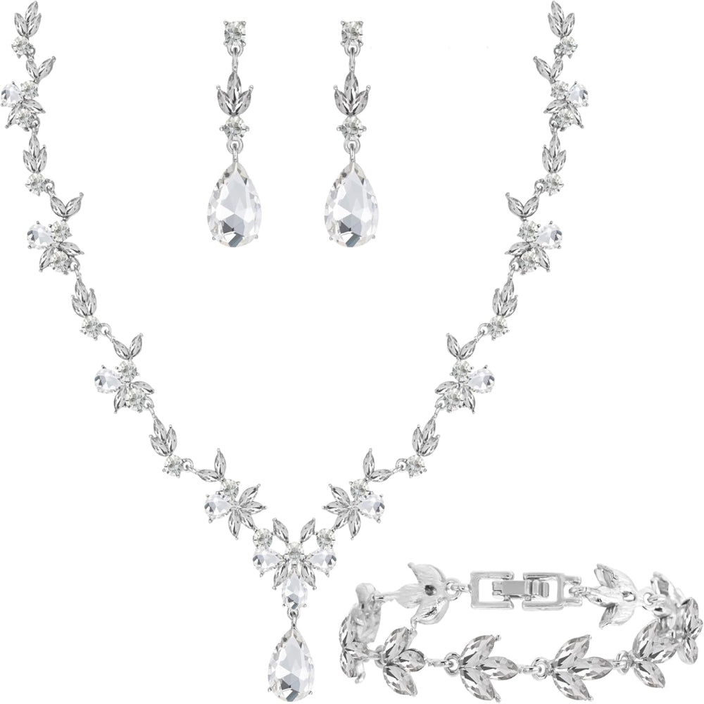 3-Piece Crystal Flower Jewelry Set