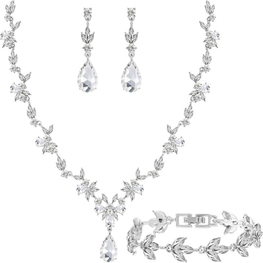 3-Piece Crystal Flower Jewelry Set