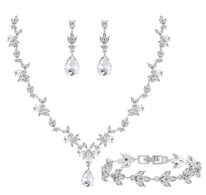 3-Piece Crystal Flower Jewelry Set
