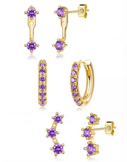 3-Pair Birthstone Hoop Earrings Set