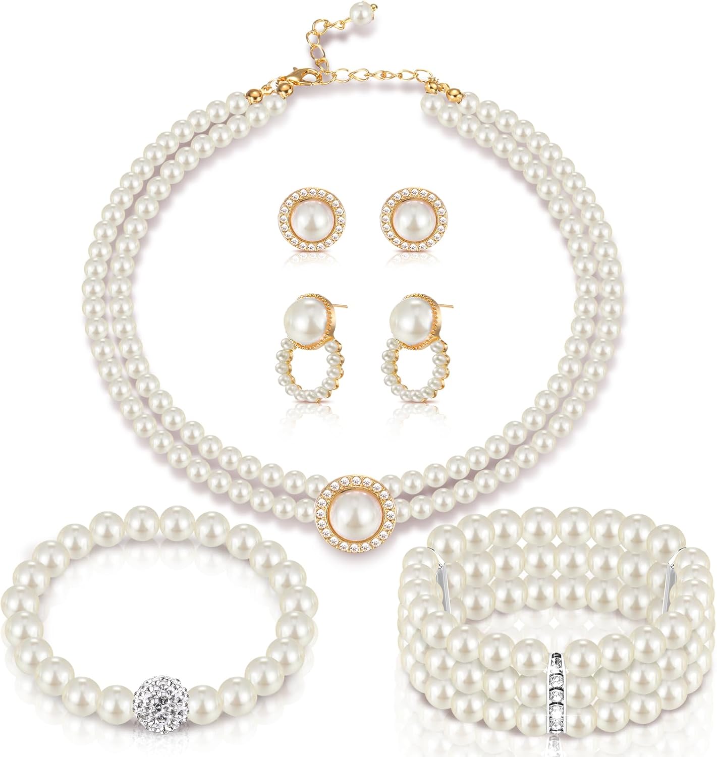 3-Piece Pearl Rhinestone Jewelry Set