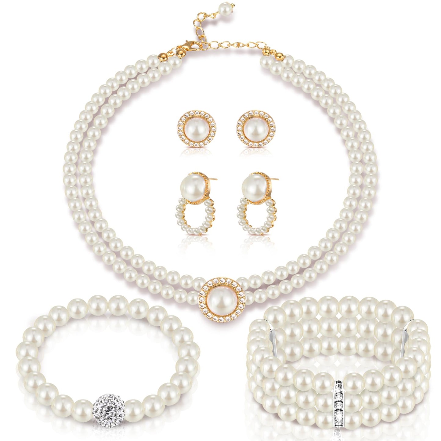 3-Piece Pearl Rhinestone Jewelry Set