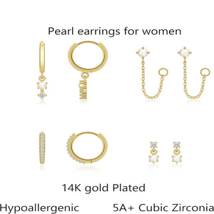 Gold-Tone Pearl Stackable Drop Earrings